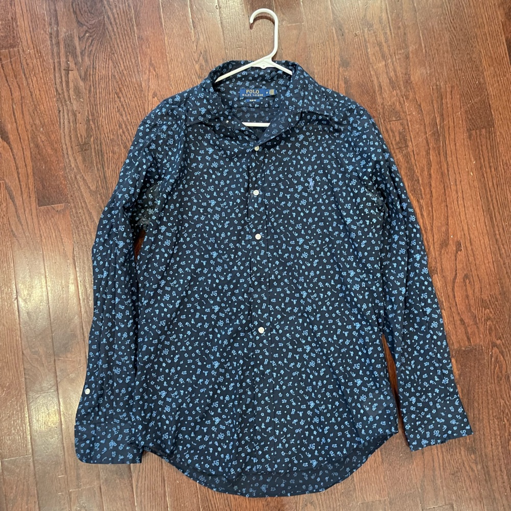 Baby blue and navy Polo button down